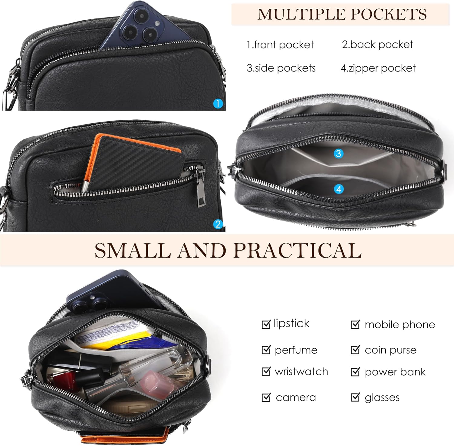 Thumbnail 5 de TANTOMI Umhängetasche Damen Leder 20,5 x 14,5 cm