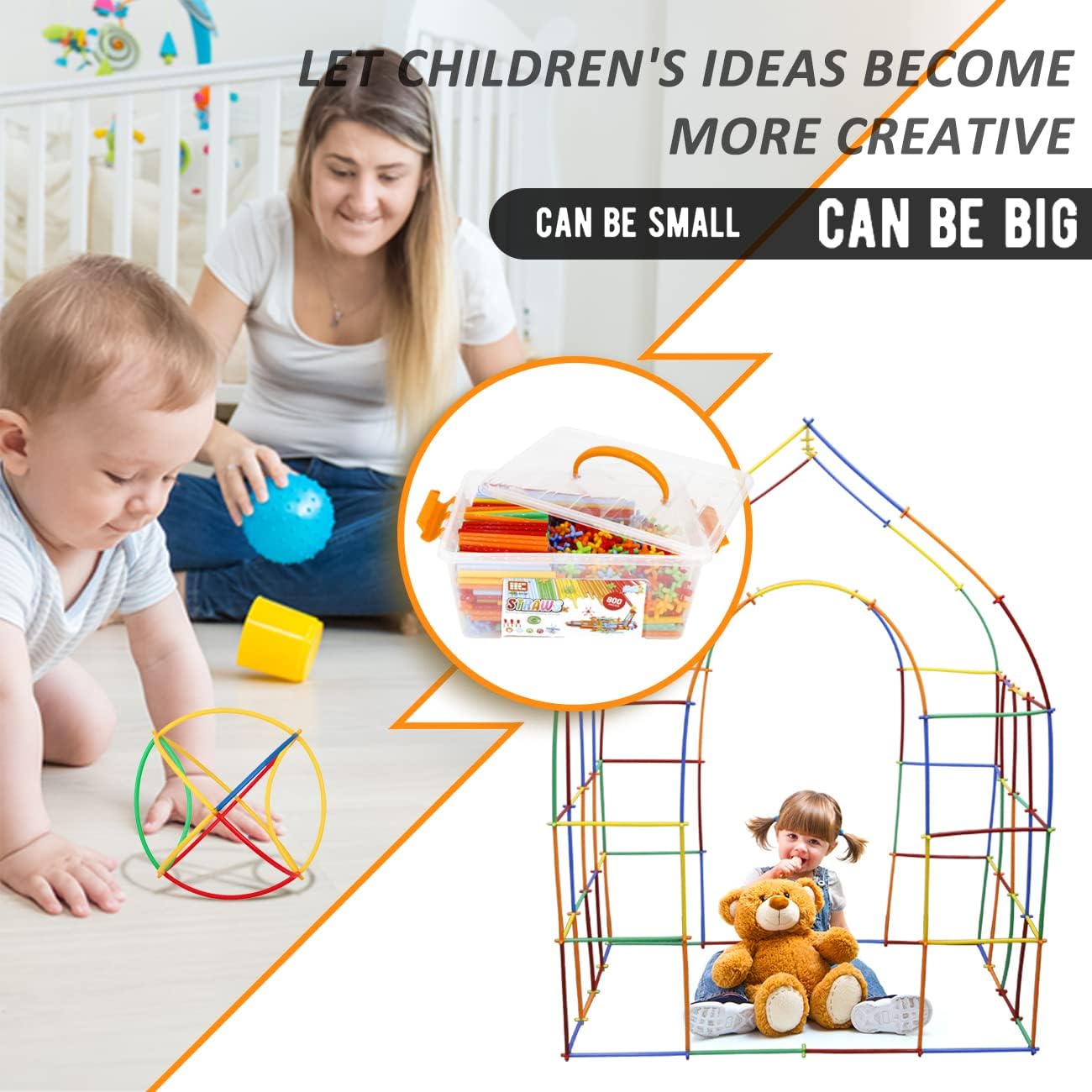 Detalle 2 de Ggiibro Straw Constructor Toys 600Pcs STEM Building Kit with Storage Box