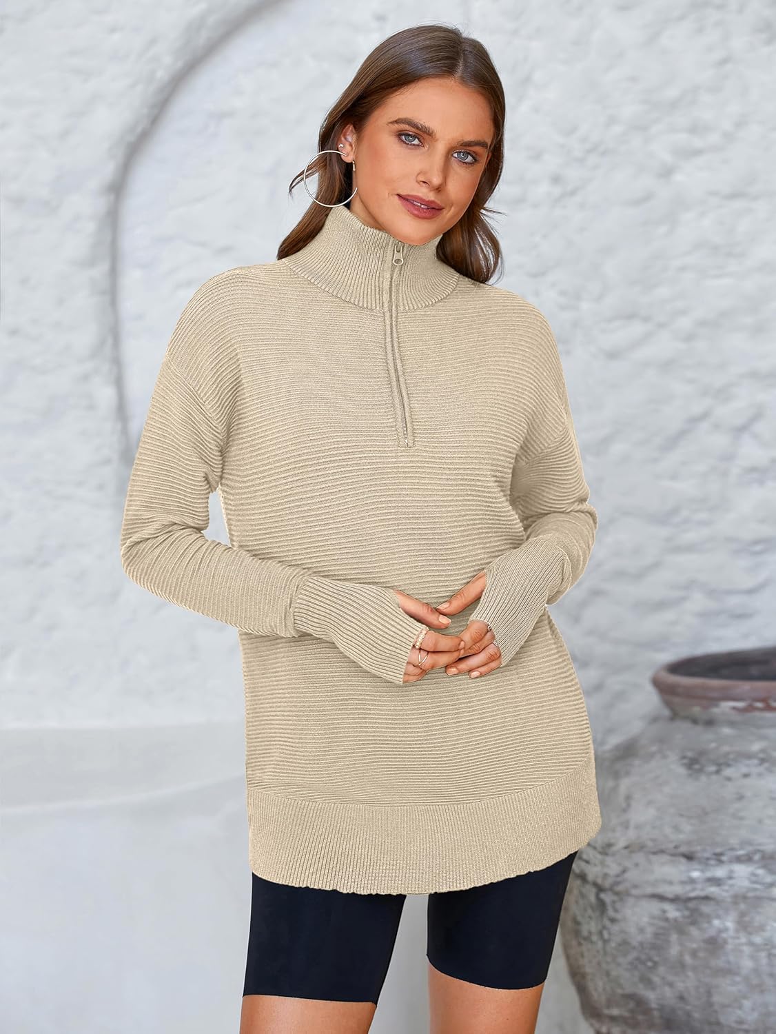 Detalle de PRETTYGARDEN Women's Long Sleeve Quarter Zip Pullover Sweater: Cozy, Versatile, and Layer-Ready