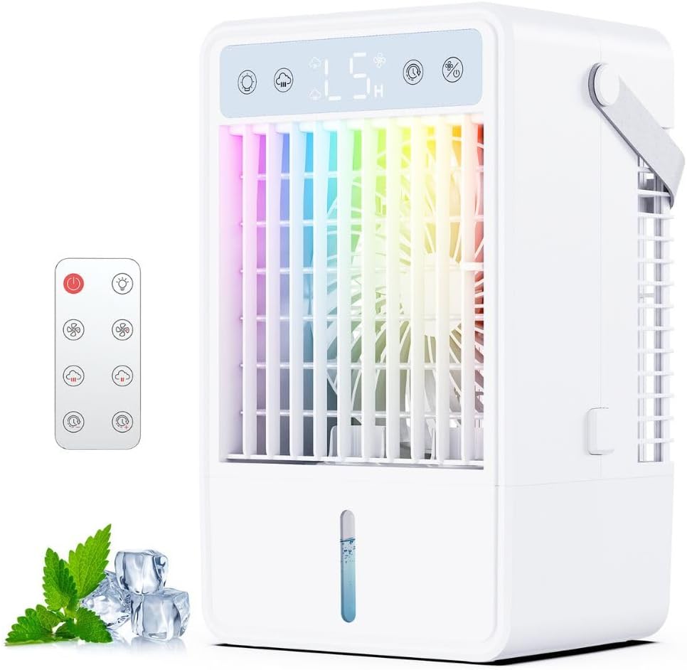 Detalle de Portable Air Conditioner with Remote 1500ML – 4-in-1 Portable Cooler, Humidifier, Light and Fan