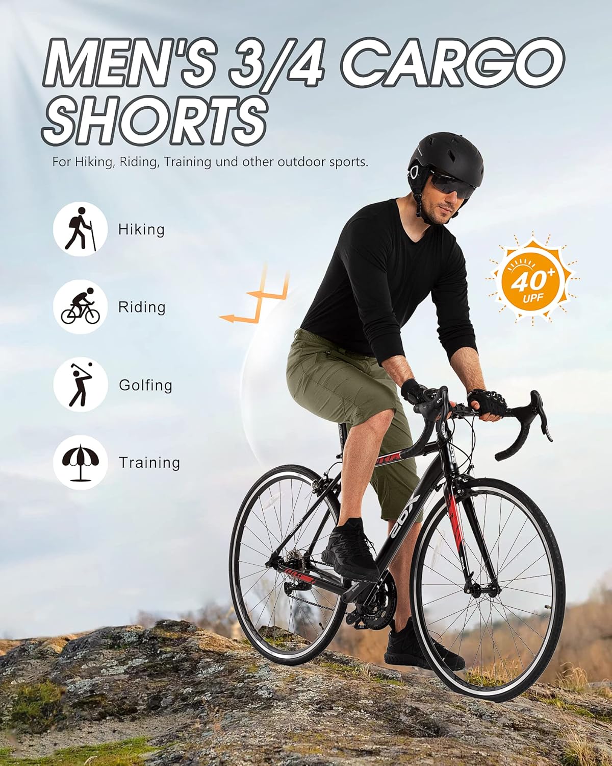 Detalle de 33,000ft Herren 3/4 Hose Cargo Shorts – leichte Allround-Outdoorschuhe mit UPF 50+