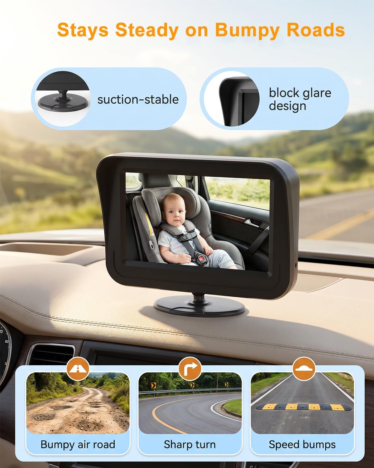 Detalle 2 de CUKIY 008 Baby Car Camera, 1080p Wired Monitor with 150° View