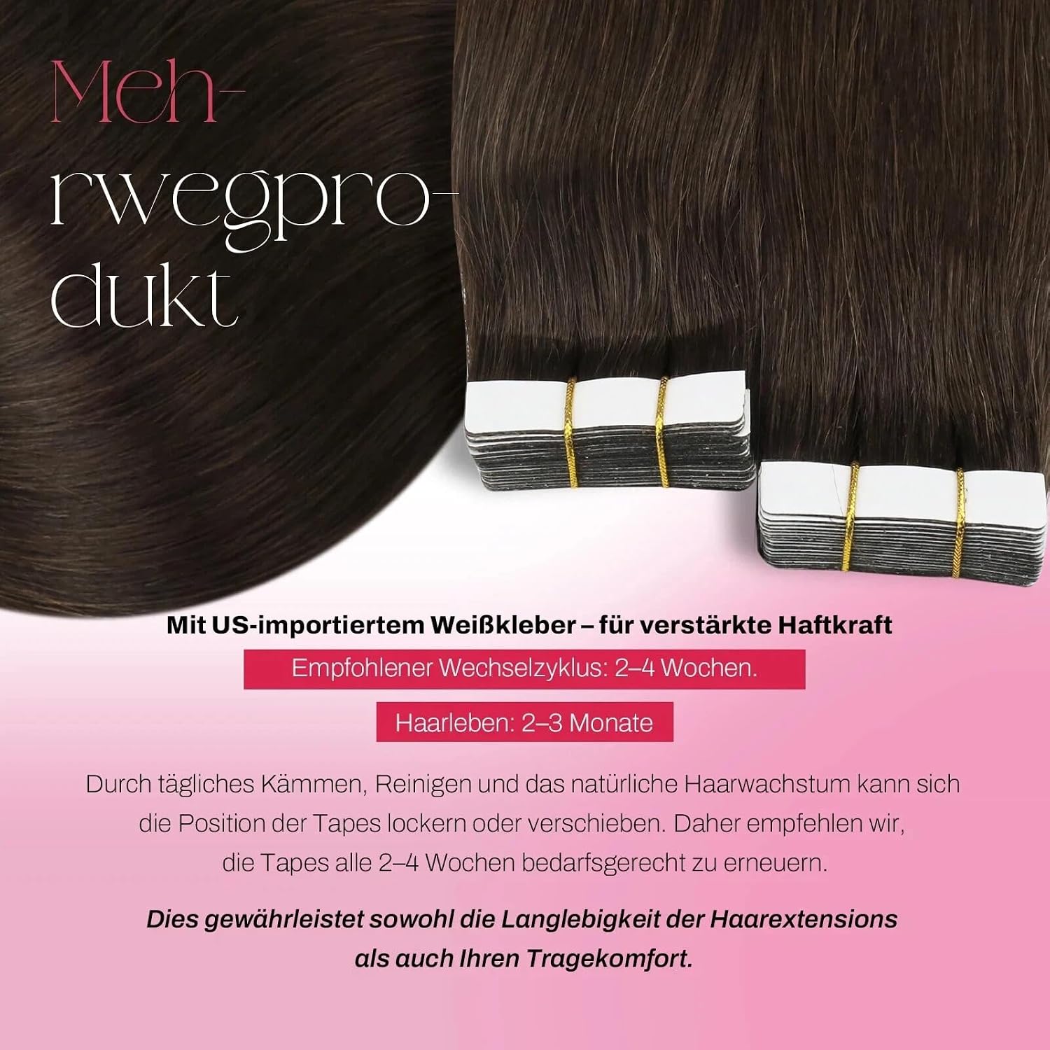 Thumbnail 2 de Moresoo Tape Extensions Echthaar – 20 Stk Dunkelbraun, 45 cm, 50 g, glattes Haar