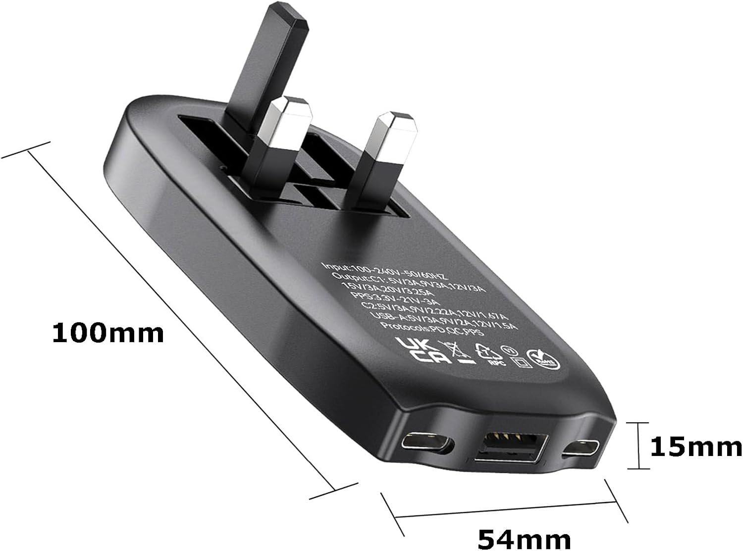 Detalle de TWICK 65W Ultra-Slim GaN Charger with 2x USB-C & USB-A (UK Plug)
