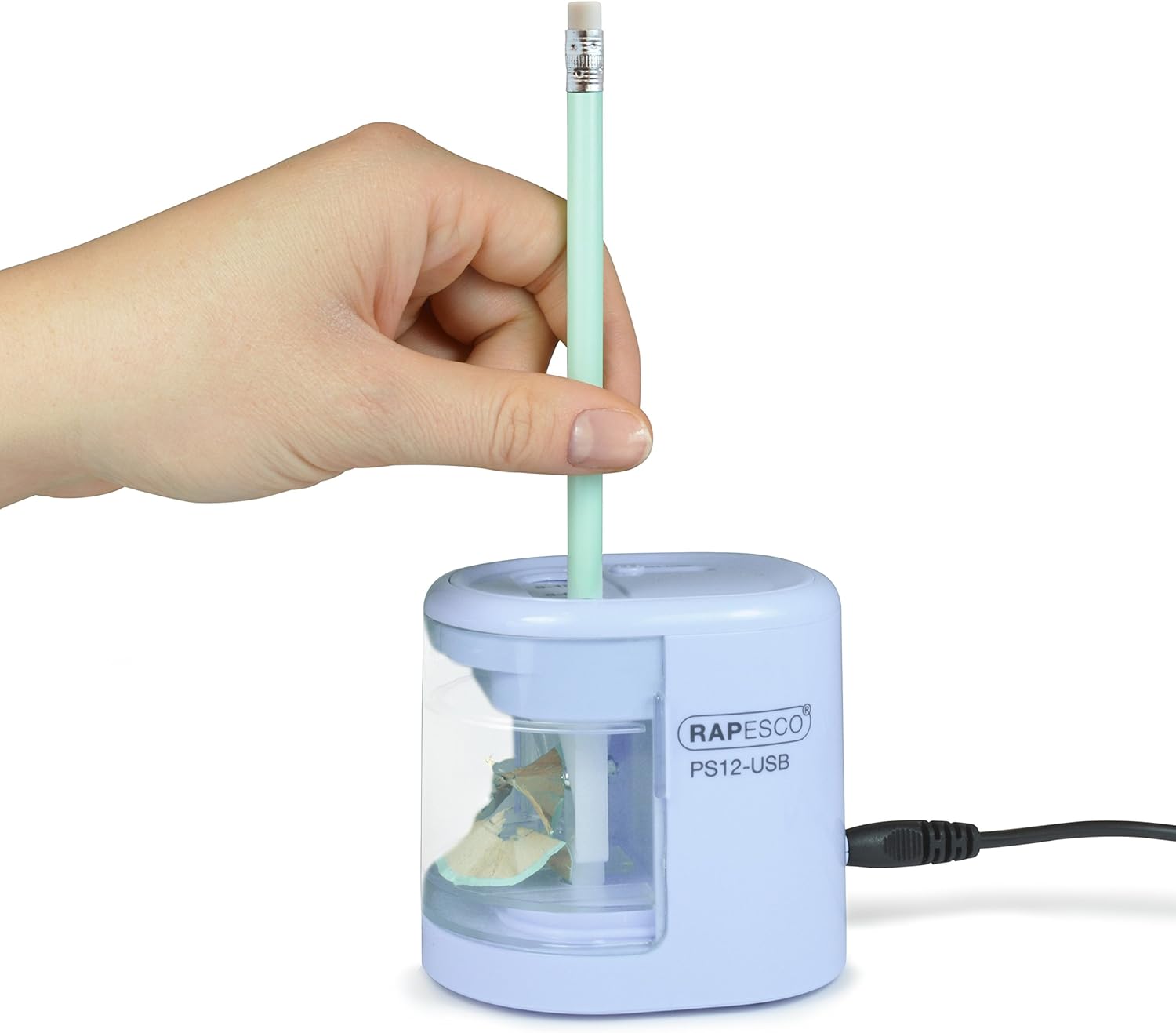 Detalle de Rapesco 1447 PS12-USB Taille-Crayon Électrique Automatique Bleu Pastel