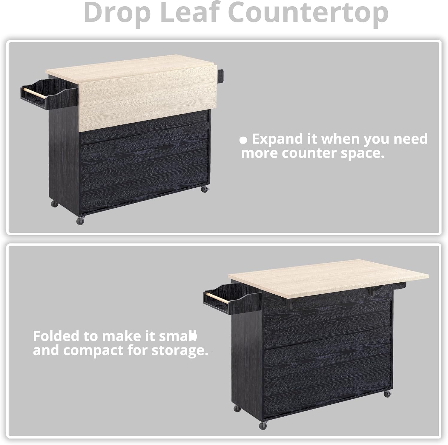 Thumbnail 4 de IRONCK Kitchen Island Cart with Drop-Leaf