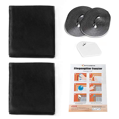 Detalle de MYCARBON 2 Pcs Mosquitera para Ventana Autoadhesiva 150x180 cm Negra – Protección eficaz contra insectos sin perforar