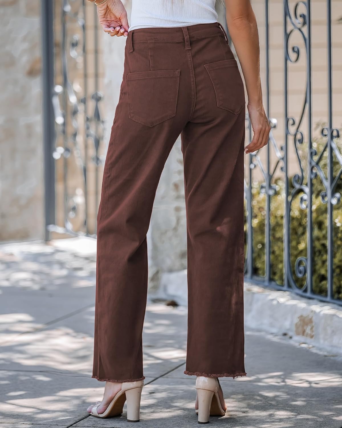 Thumbnail 1 de GRAPENT Women's High Waisted Straight Leg Jeans with Frayed Hem — Stretchy, Comfortable Denim