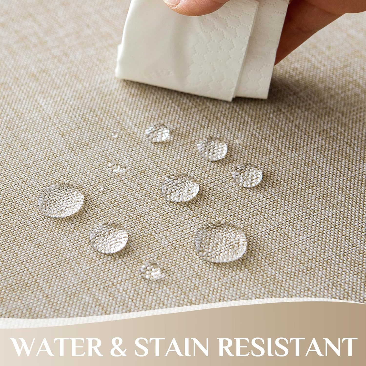 Detalle 2 de Softalker Tovaglia da Esterno 240 x 140 cm in Finto Lino – Beige, antimacchia e idrorepellente