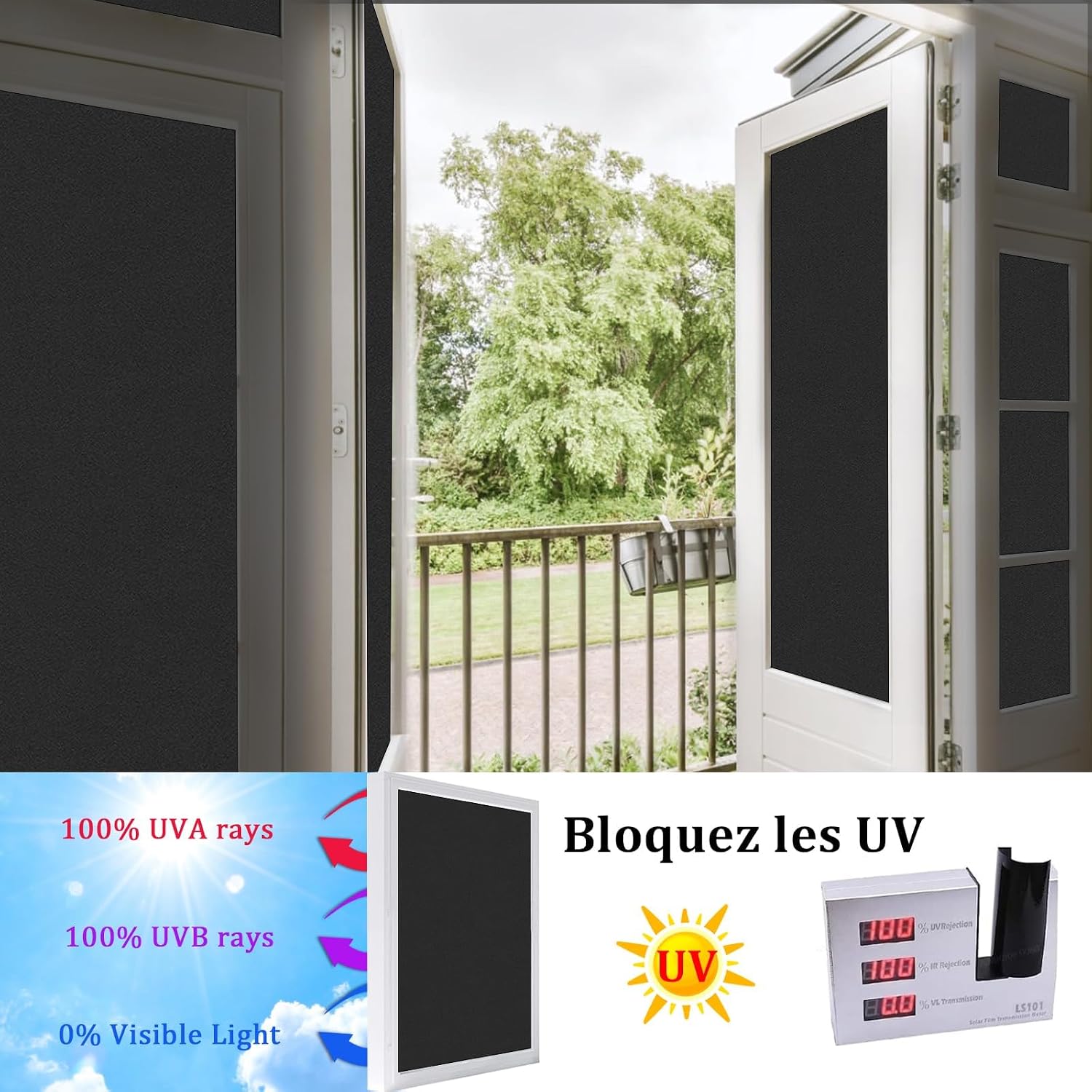 Detalle 2 de DARUITE zwarte ondoorzichtige raamfolie 60 x 300 cm, UV- en hittewerend