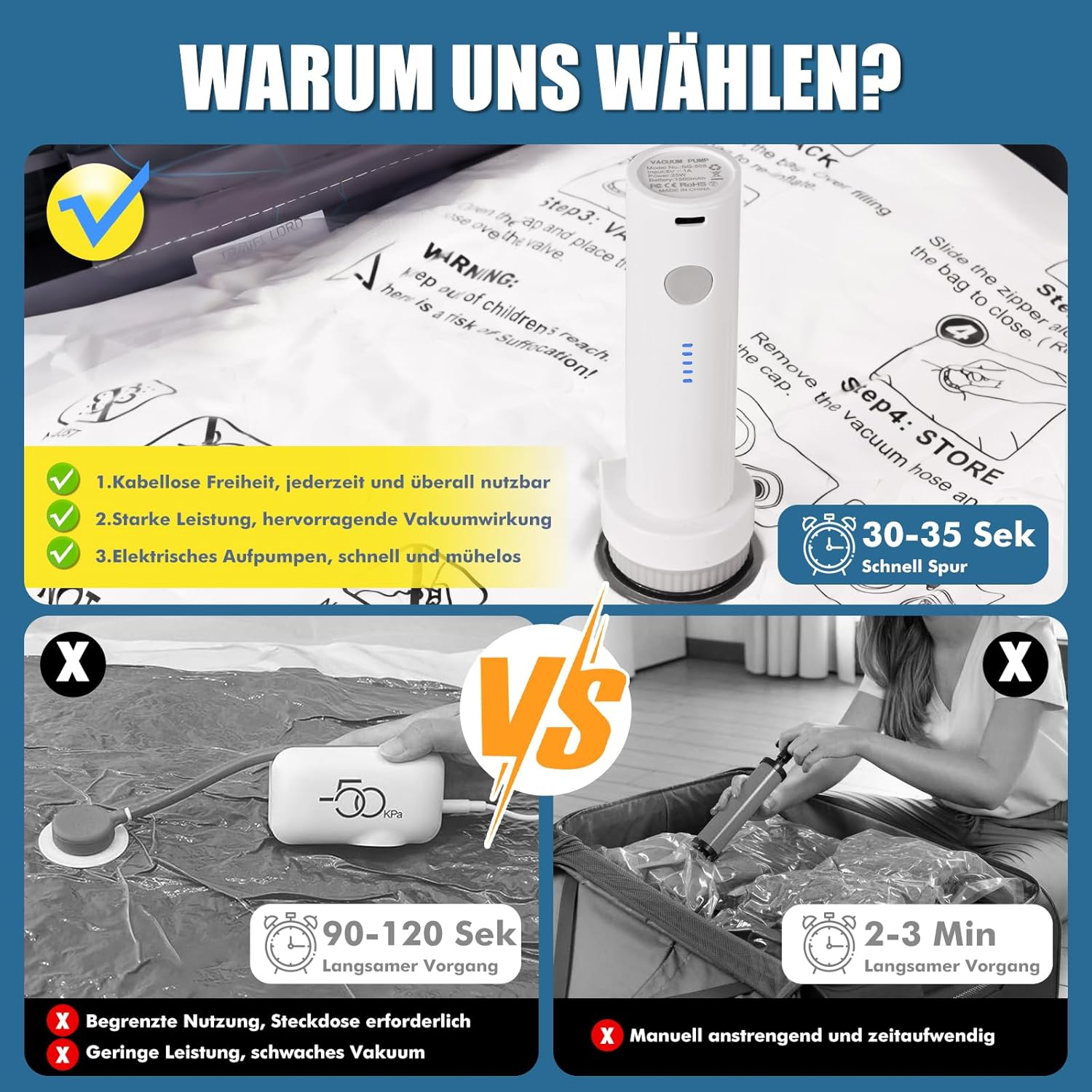 Thumbnail 3 de Accenter Vakuumbeutel für Kleidung mit elektrischer Pumpe (Set mit 10 Teilen, 3 Größen)