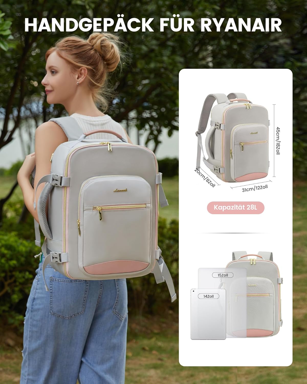Thumbnail 4 de LOVEVOOK EasyJet Handgepäck 45x36x20 – Cabin-Bag Rucksack für Flugzeug & Handgepäckablage