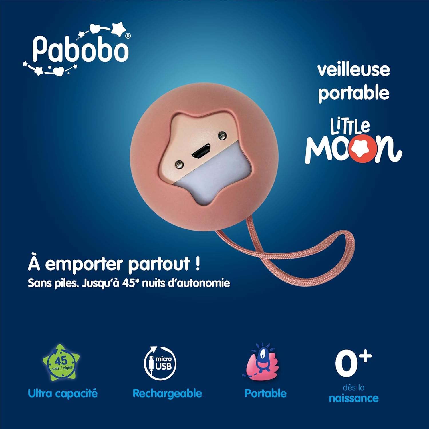 Thumbnail 1 de Pabobo Veilleuse portable nomade Little Moon – Longue autonomie 45 nuits, Terracotta