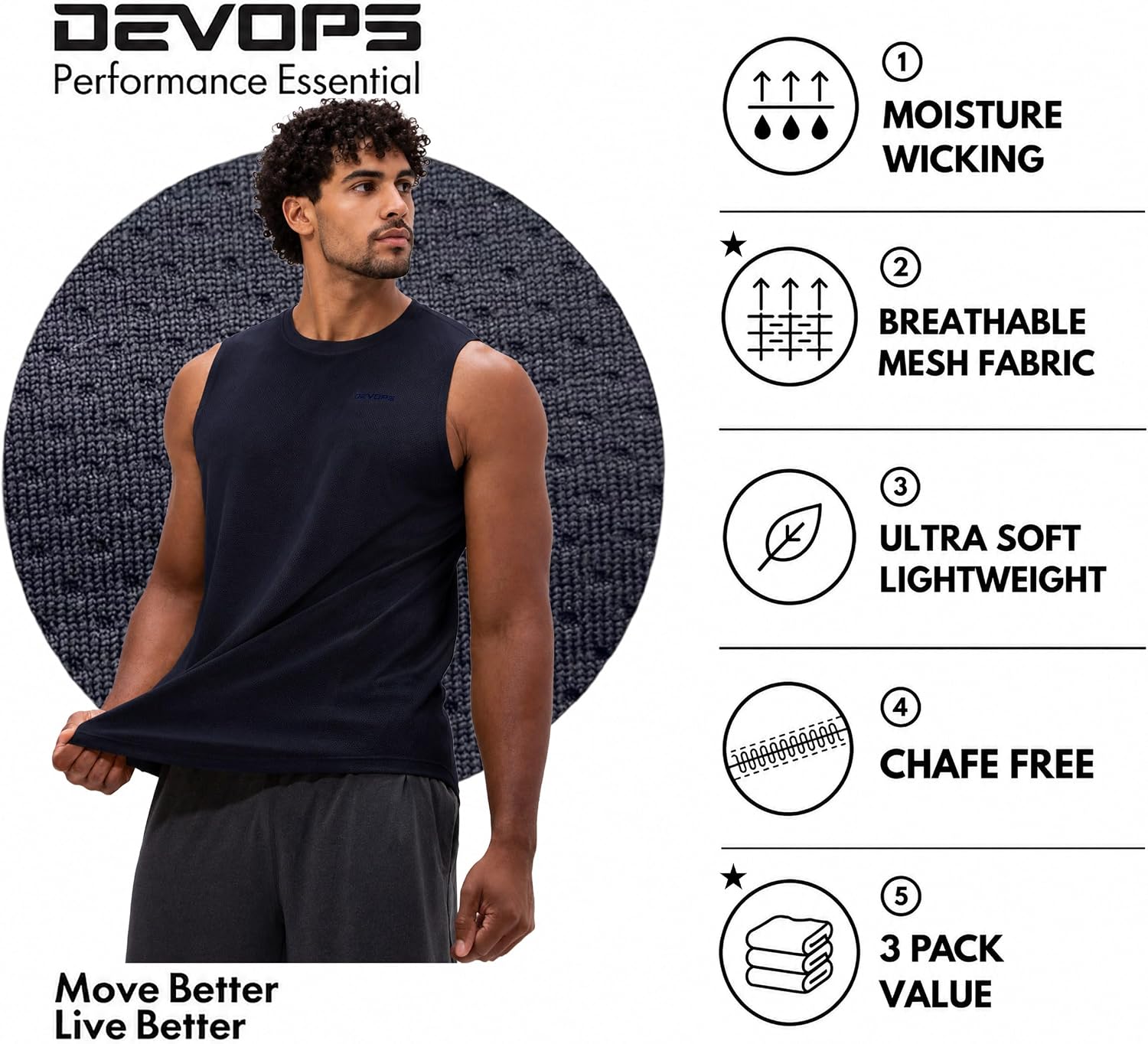 Detalle 2 de DEVOPS 3-Pack Muscle Tank Top