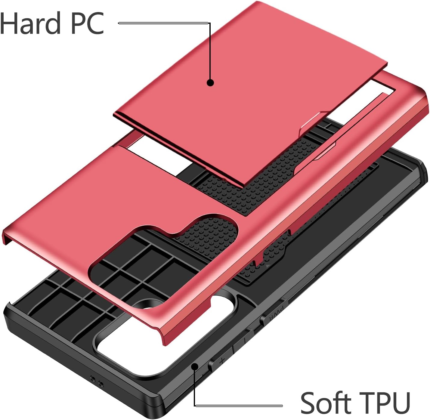 Thumbnail 1 de Coolden Card Holder Case for Samsung Galaxy S25 Ultra (Red) – Shockproof Hybrid Wallet