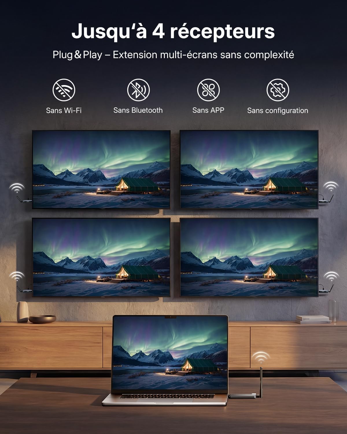 Detalle 2 de VENTION Émetteur et récepteur HDMI sans Fil 656FT/200M – Kit 1×Transmetteur + 2×Récepteurs (ou jusqu’à 6 écrans), 4K sans fil pour PC, PS5 et Xbox