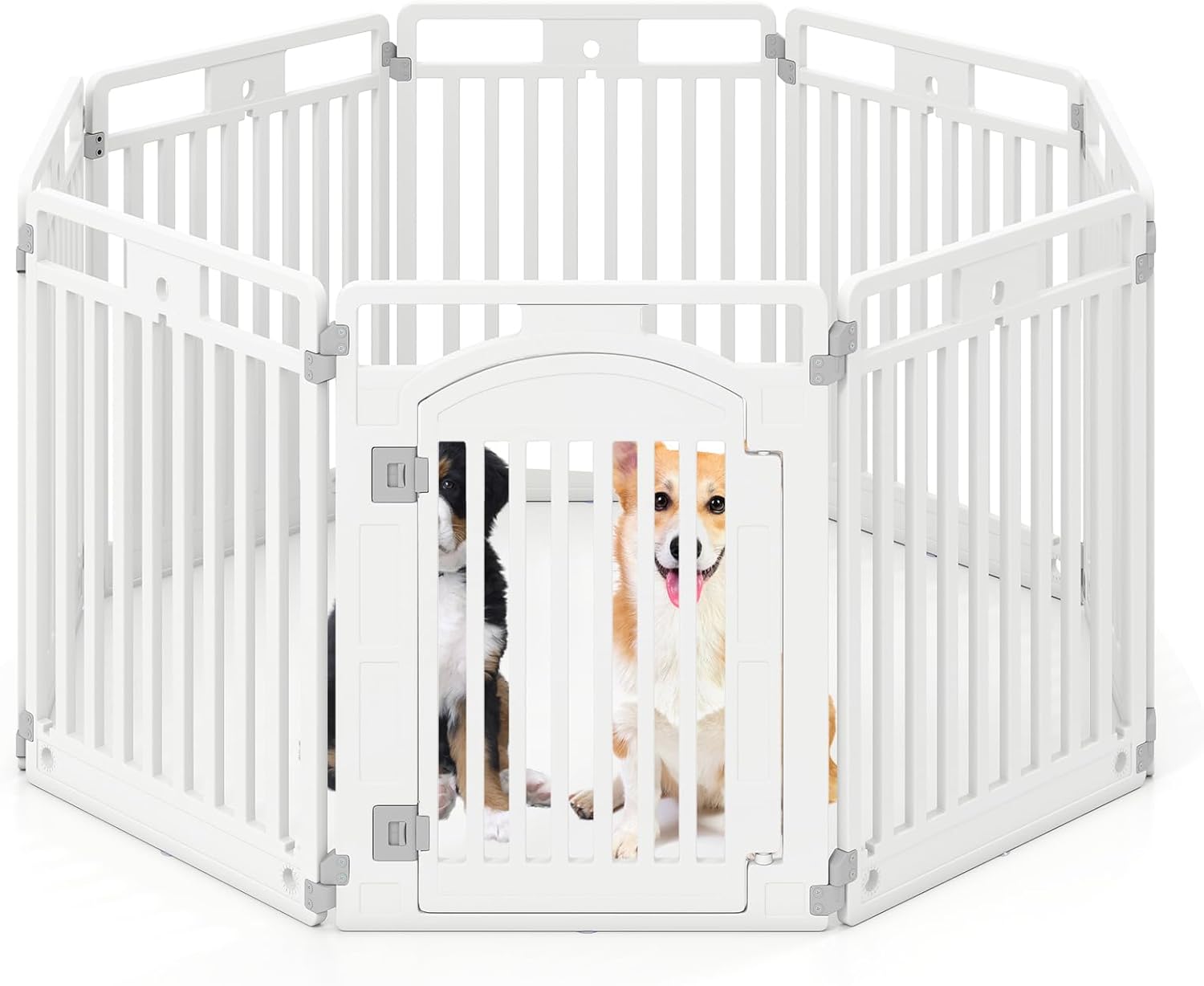Thumbnail 6 de Parc pour chien GOPLUS en plastique pliable – 6 panneaux, 129 x 65 x 81 cm, porte verrouillable, intérieur/extérieur, blanc