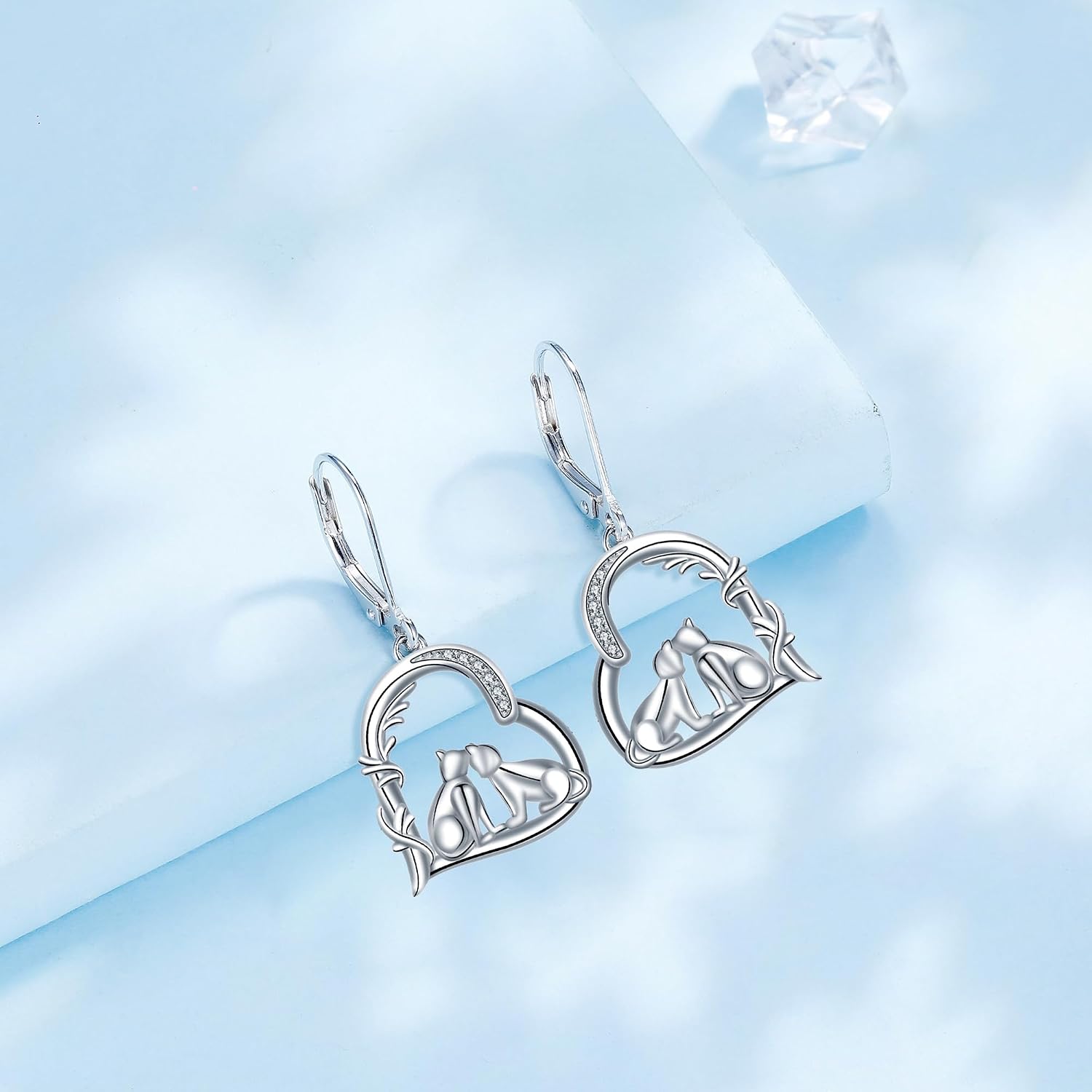 Detalle de J.MUEN Damen Ohrringe 925 Sterling Silber – Katzenanhänger, Geschenkbox inkl. Schmuckverpackung