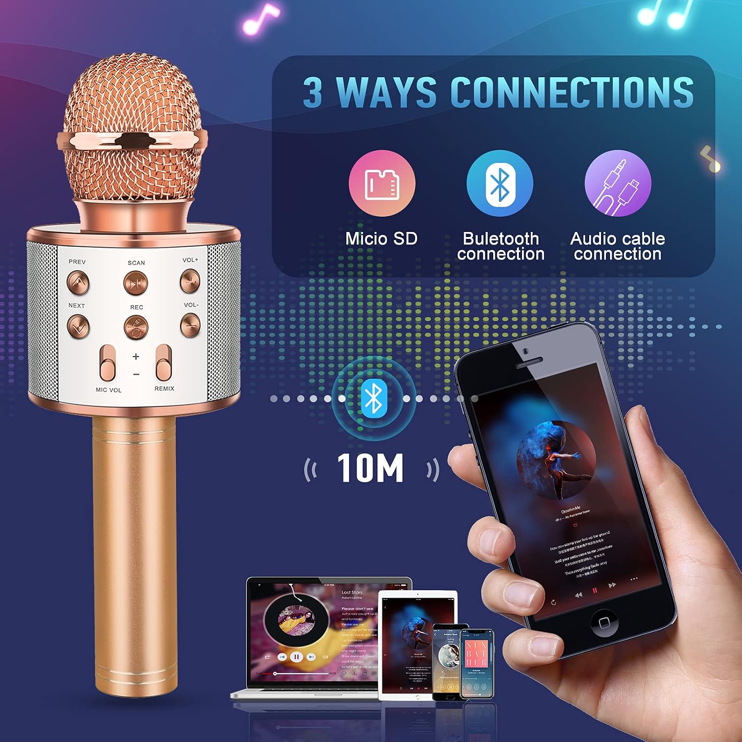 Detalle 2 de Mikrofon Kinder – Bluetooth Karaoke Mikrofon als tragbares Geschenk für Kinder und Teenager