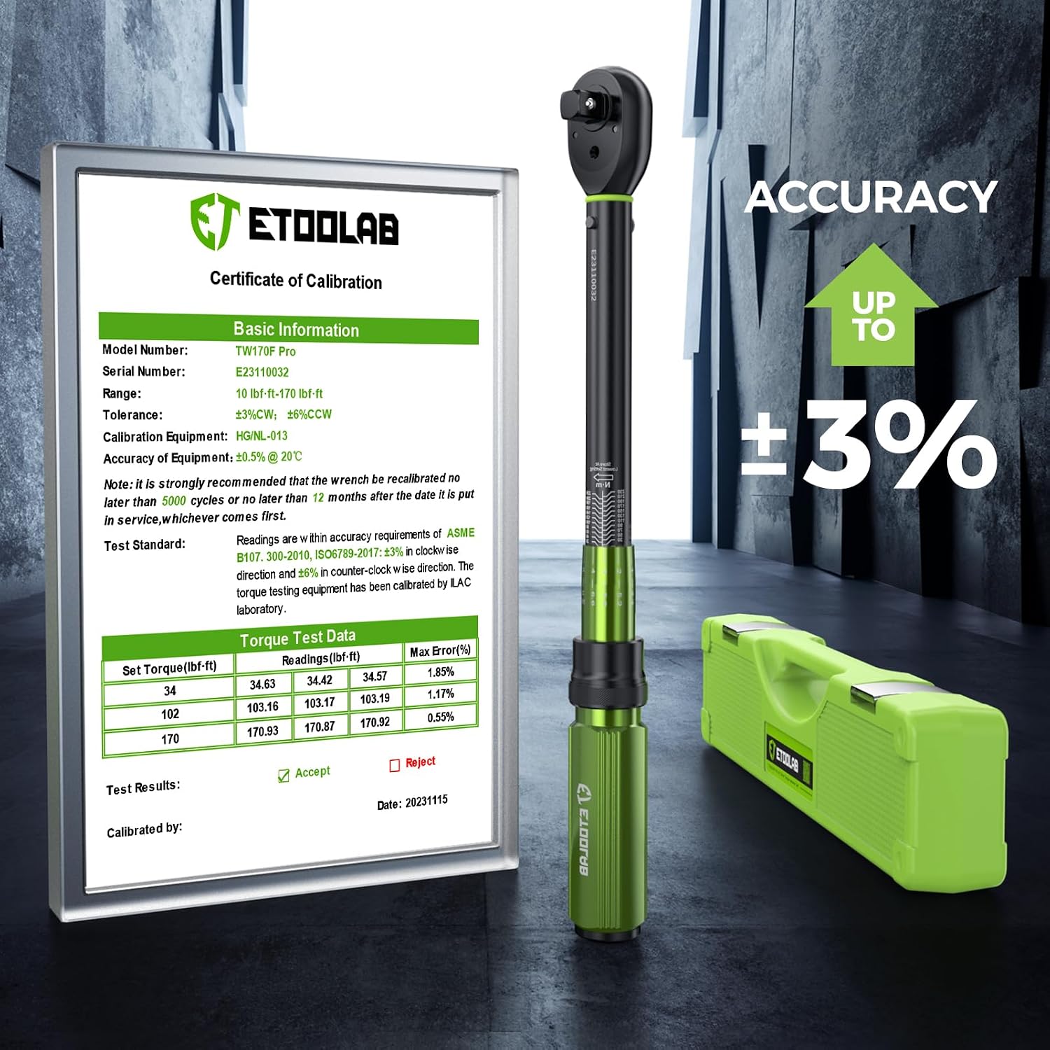 Detalle de ETOOLAB 1/2" Drehmomentschlüssel Auto (20–230 Nm, ±3%) mit 72-Zahn-Umschaltknarre