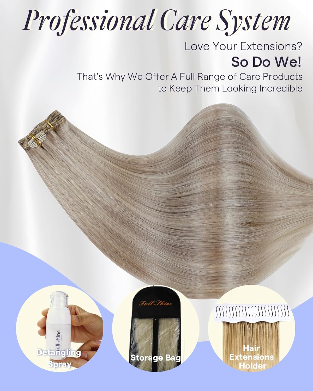 Thumbnail 5 de Full Shine Thick Clip-In Hair Extensions (Ash Blonde Highlight / Remy Human Hair), 24 Inch 7Pcs
