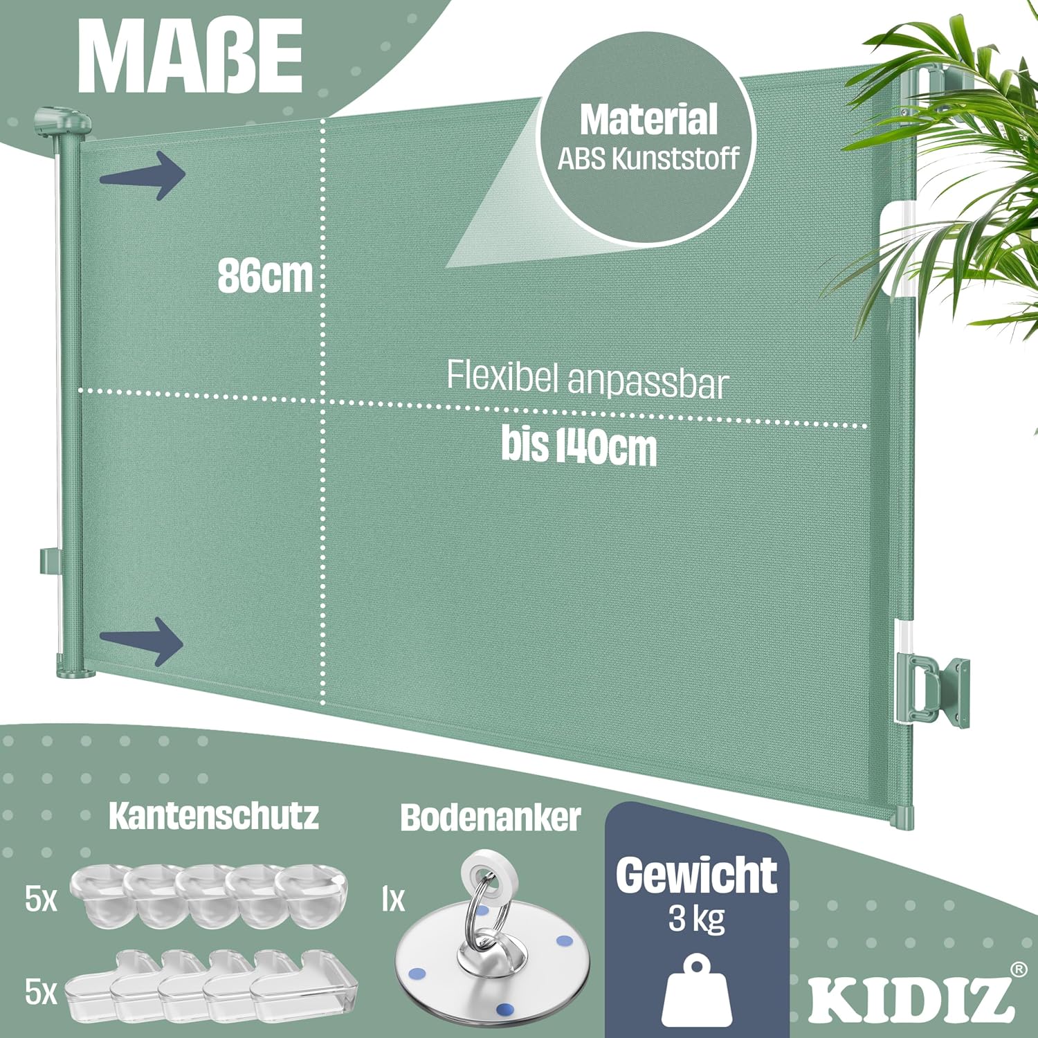 Detalle 2 de KIDIZ ausziehbares Treppenschutzgitter / Türschutzgitter (0–140 cm) mit Verschlusssystem & Verriegelungsanzeige
