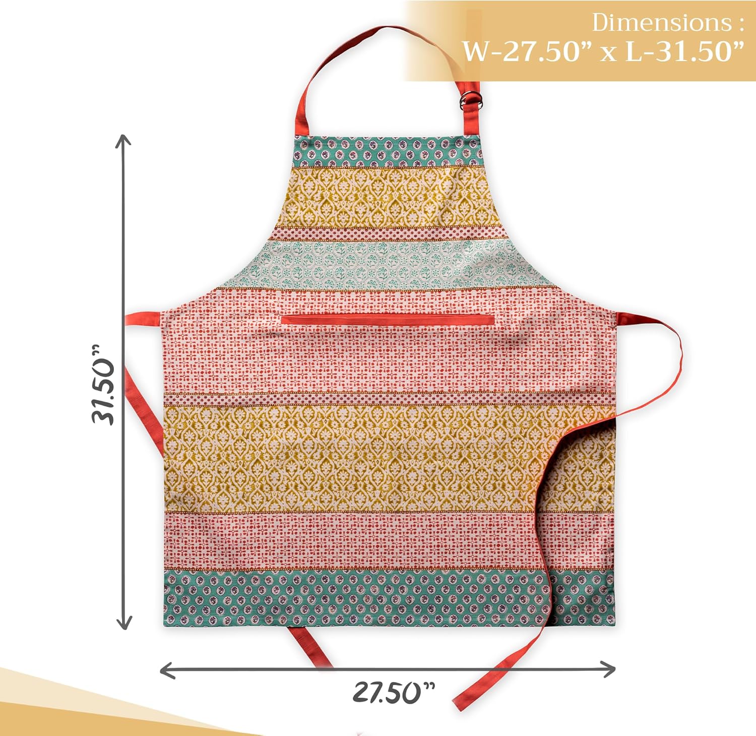 Thumbnail 3 de Maison d' Hermine 100% Cotton French Apron with Pockets for Women (Long Waist Ties & Adjustable Neck Strap)