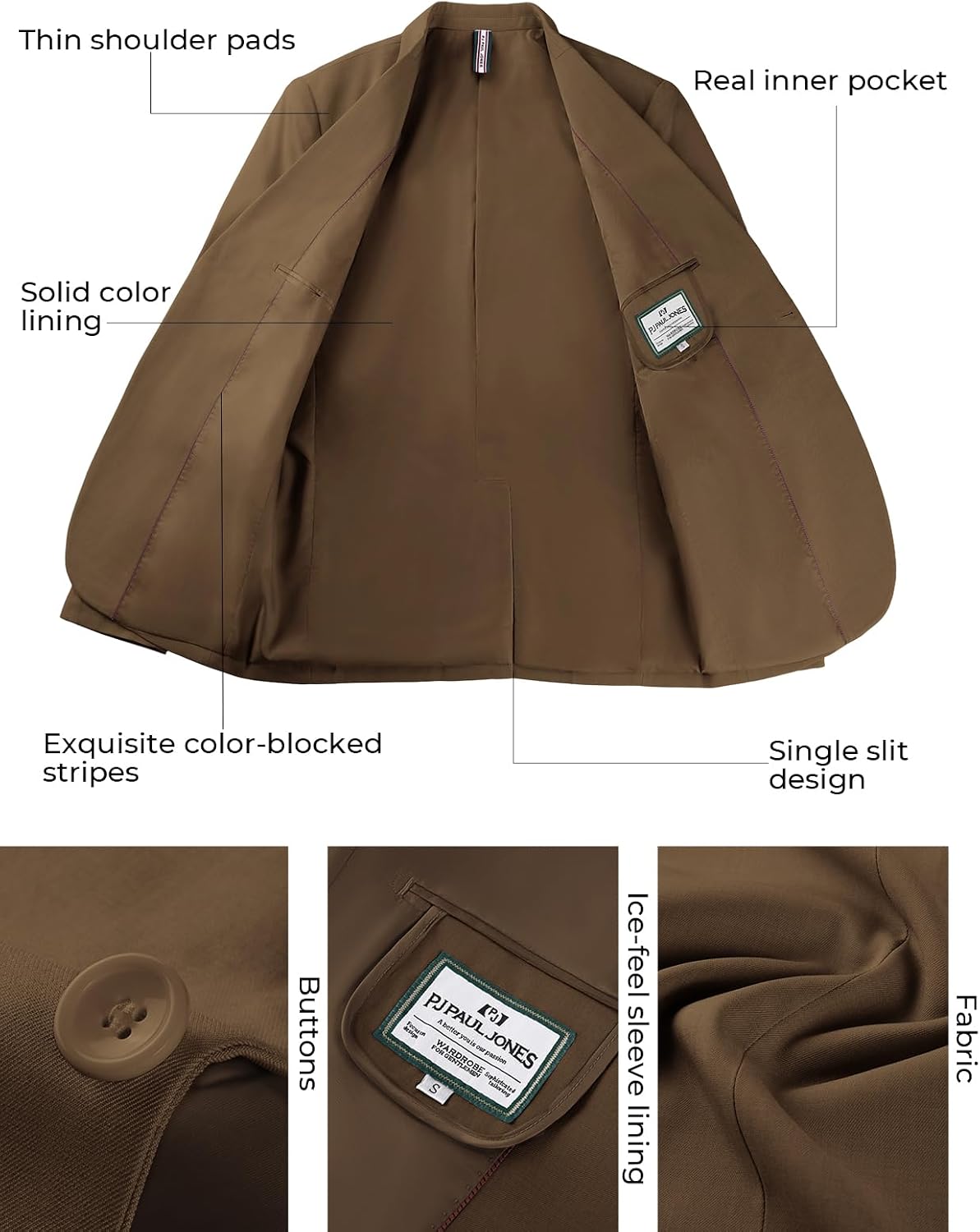 Detalle de PJ PAUL JONES Lightweight Men's Sport Coat, Single-Button Blazer with Notch Lapel