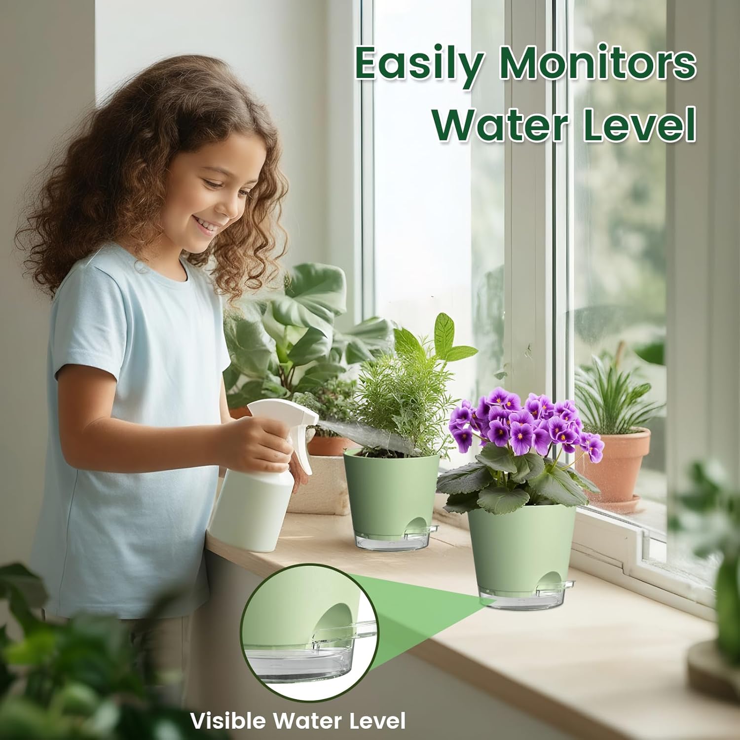 Thumbnail 2 de WSMKSZ 15 cm Self-Watering Pots for Indoor Plants (5 Pack) – Clear Reservoir, Visible Water Level & Drainage Holes