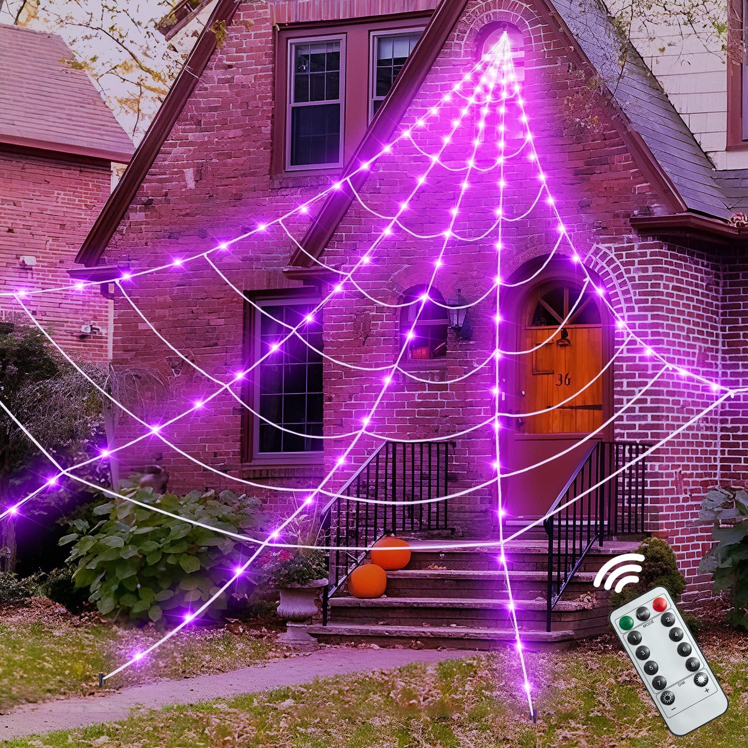 Detalle de inin IN-001 200-Inch Halloween Spider Web with 250 Purple LED Lights