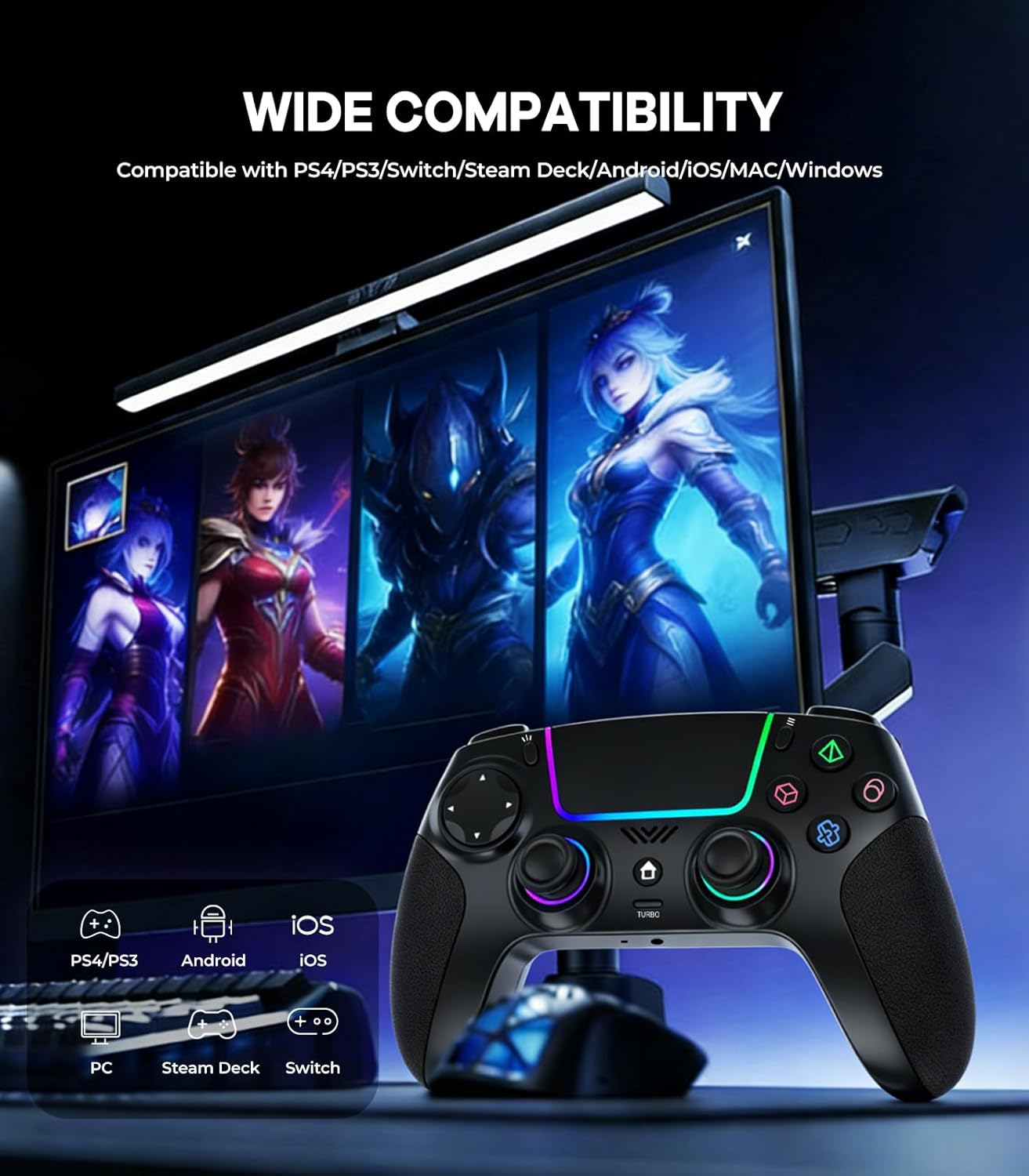 Thumbnail 6 de SZPACMATE Manette Sans Fil Multi-Plateformes avec Éclairage RGB et Joystick Hall