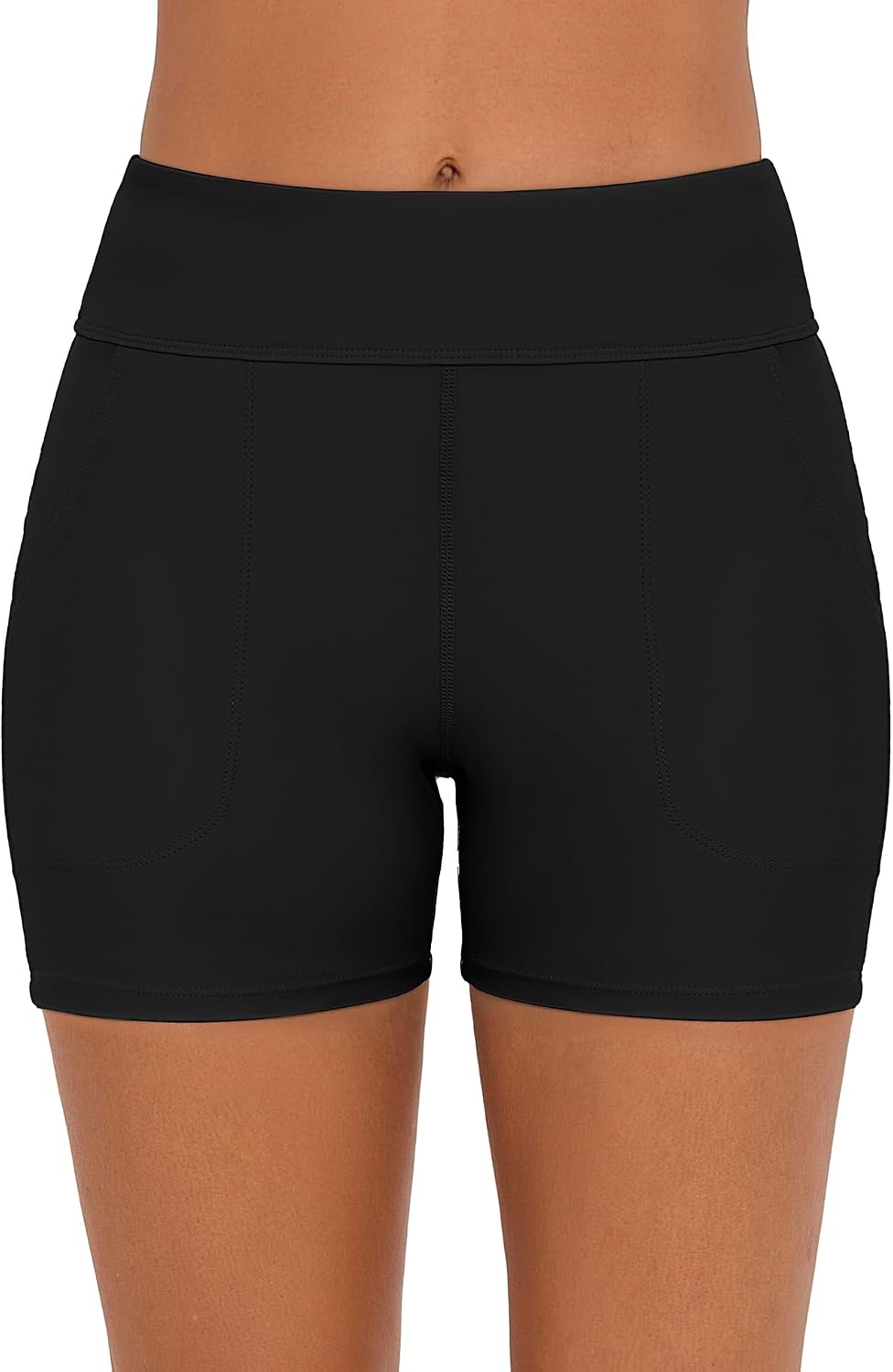 Detalle de Bonneuitbebe High-Waisted Women’s Swim Shorts with Pockets & Built-In Brief