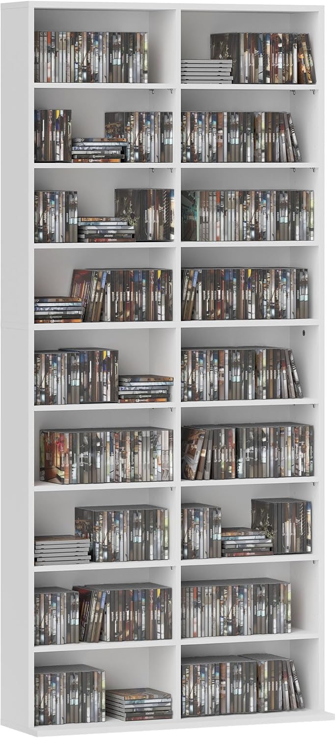 Detalle de HOMCOM 836-599V00WT Media Storage Unit, 640 CDs/360 DVDs, 14 Adjustable Shelves