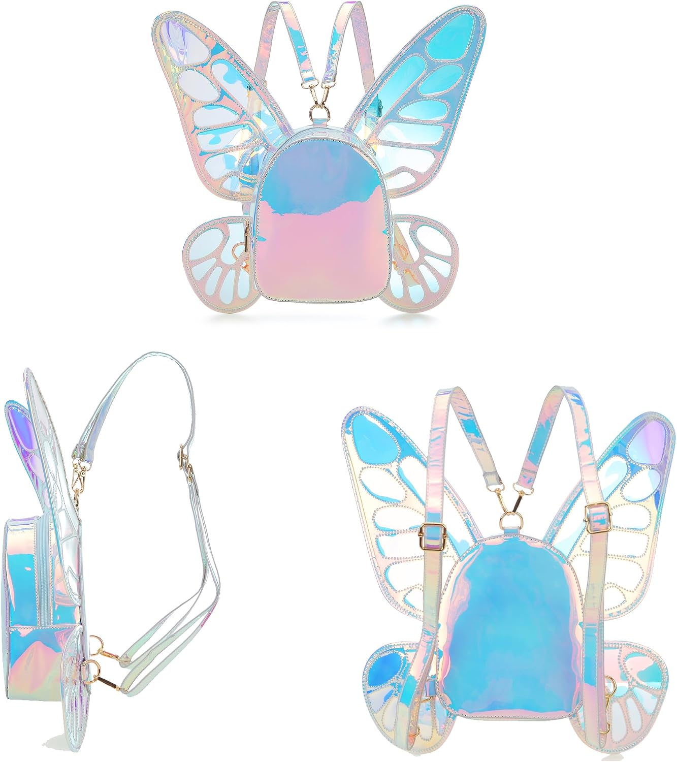 Detalle de fancybag Holographic Butterfly Wings Women Backpacks – fun daypack with fairy wings rave accessories