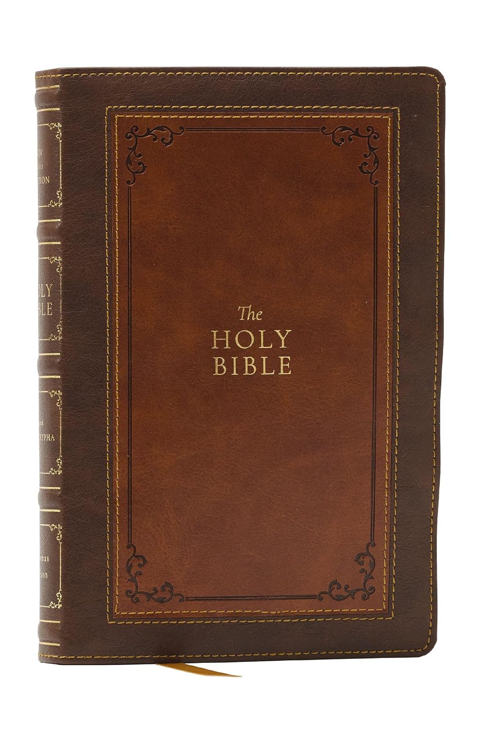 Detalle de Thomas Nelson 1611 KJV with Apocrypha – Biblia w brązowej oprawie Leathersoft
