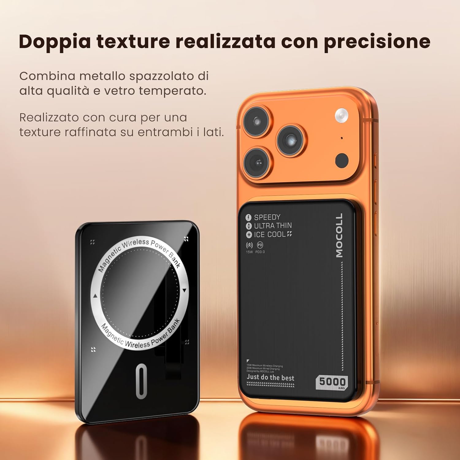 Detalle de Mocoll Power Bank Magnetico 10000mAh: ricarica wireless 15W e PD 20W con design slim e magnetico