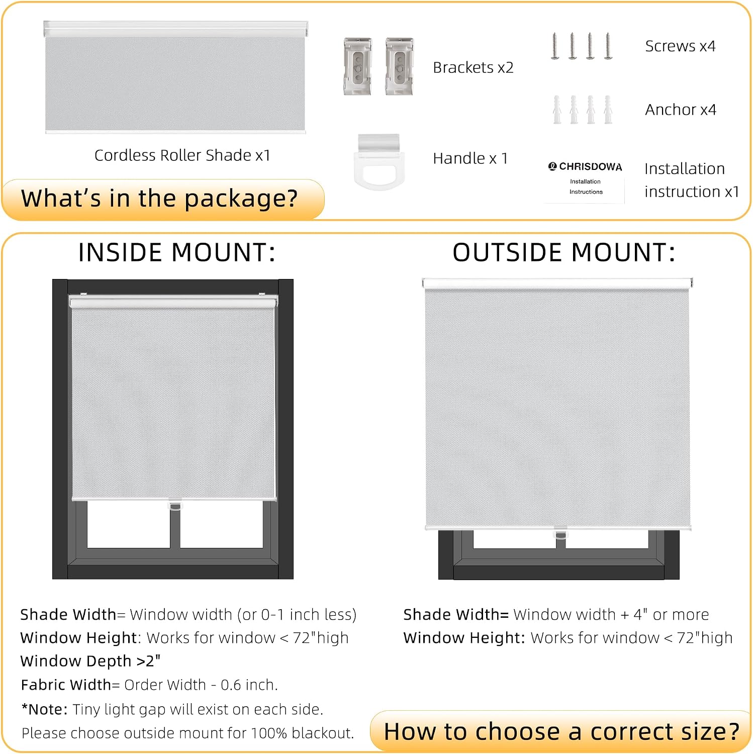 Thumbnail 1 de ChrisDowa Cordless Blackout Roller Shades (33" W x 72" H) in Grey