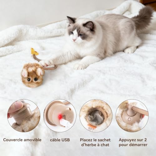 Detalle de Migipaws jouet interactif pour chat, souris roulante rechargeable avec capteur