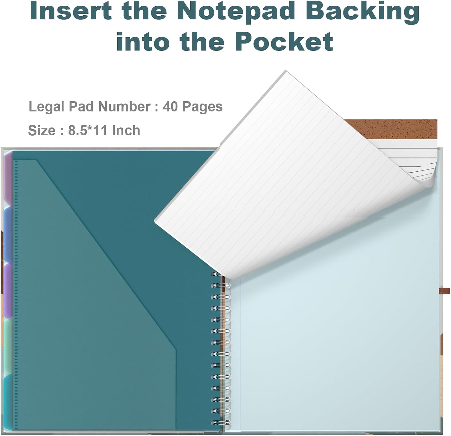 Detalle 1 de Hongri Clipboard Folio with Refillable 8.5 x 11-Inch Lined Notepad, 10 Pockets, Mountain