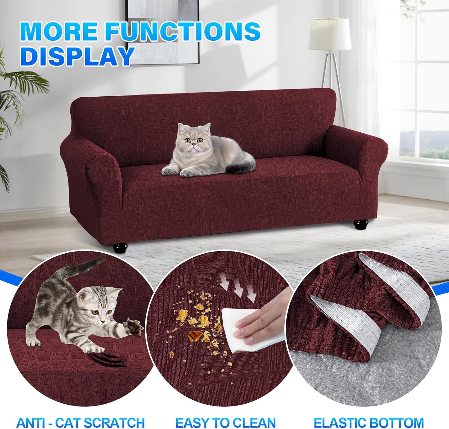 Thumbnail 5 de Ystyle Housse de canapé imperméable 2 places bordeaux avec accoudoirs