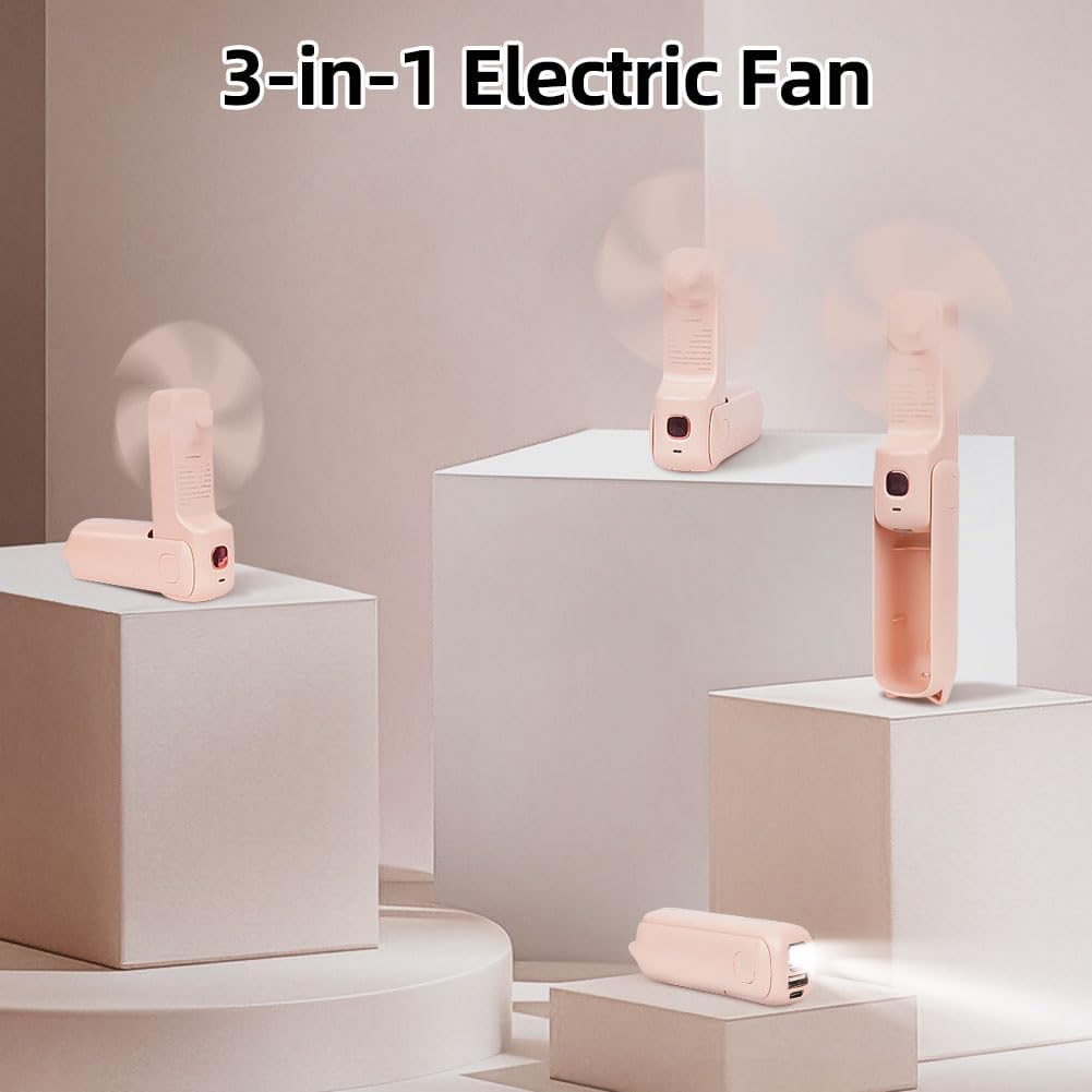 Detalle de AUAUY 4872153 draagbare handventilator, opvouwbaar en roze