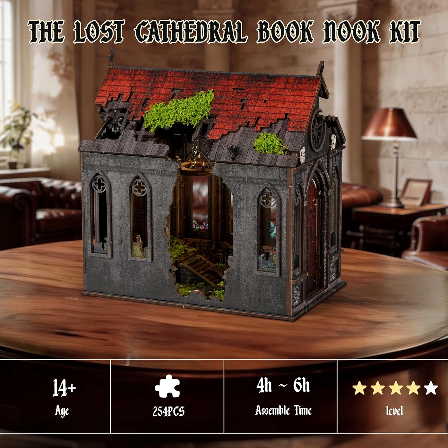 Thumbnail 4 de NookMaster Book Nook Kit – Puzzle 3D en bois avec lumières LED interactives (Temple)