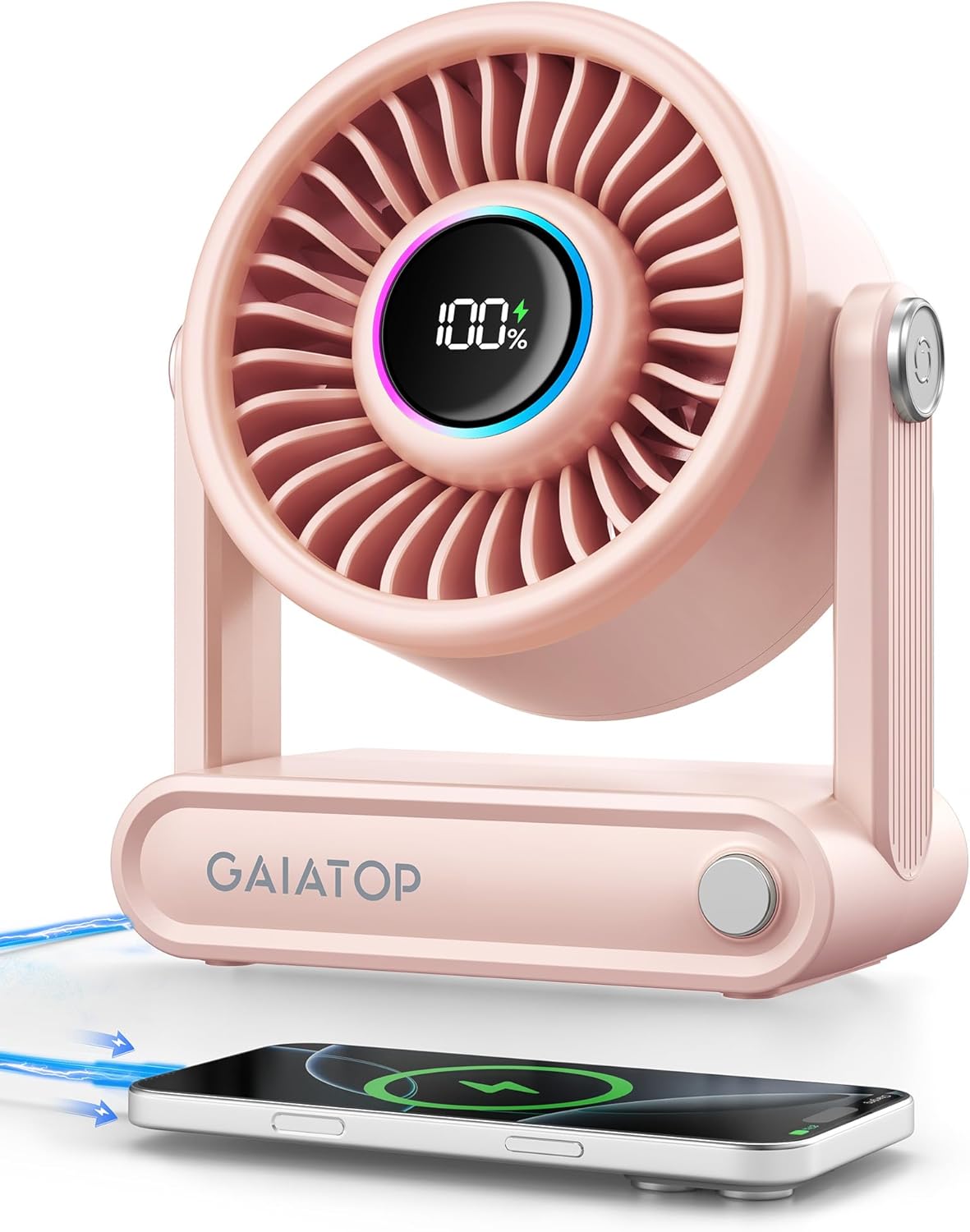 Detalle de Gaiatop Rechargeable Desk Fan with Power Bank and RGB Ring — 6000mAh, Quiet 5-Speed
