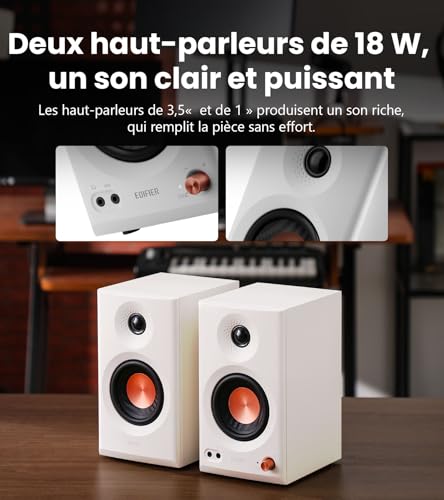 Detalle de Edifier MR3: enceintes de studio compactes 2.0 Hi-Res, Bluetooth 5.4 et commandes physiques