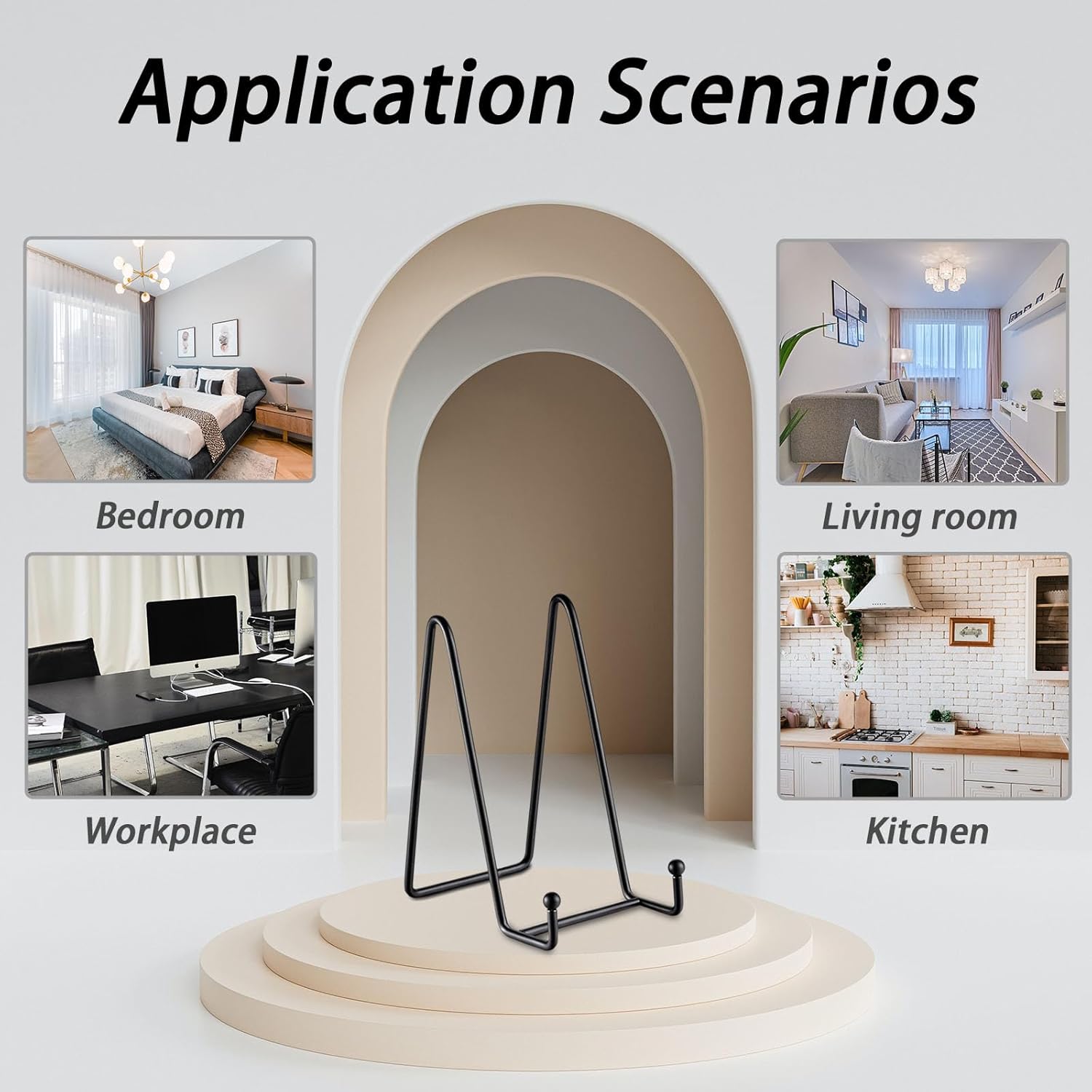 Thumbnail 4 de 4 Pack 8 Inch Plate Stands (Black Metal) for Display – Adjustable Tabletop Shelf Brackets