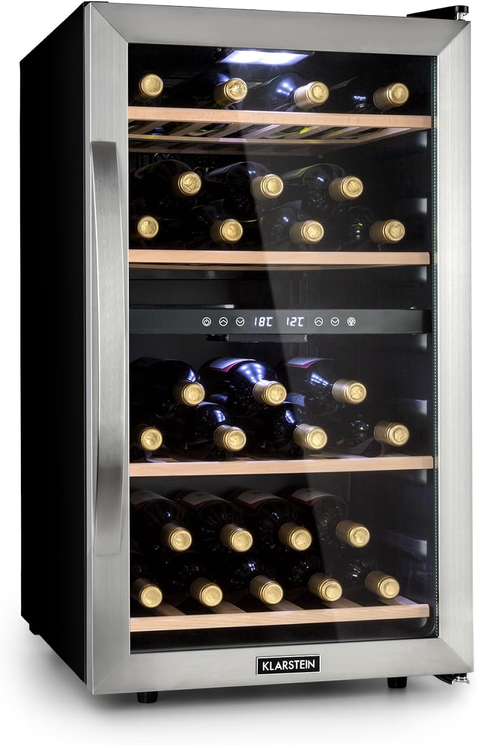 Detalle de Klarstein 10045908 Dual-Zone Wine Cooler, 45 Bottles, 5–18 °C, Glass Door