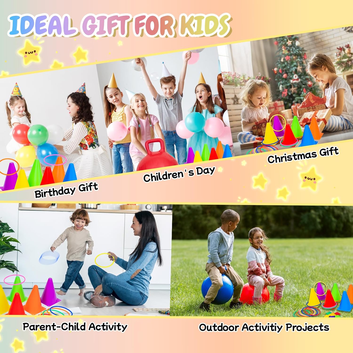Thumbnail 3 de JOY SPOT! Carnival Outdoor Games Combo Set for Kids — 4-in-1 Fun Pack with Hopper Balls, Ring Toss, Cones, and More