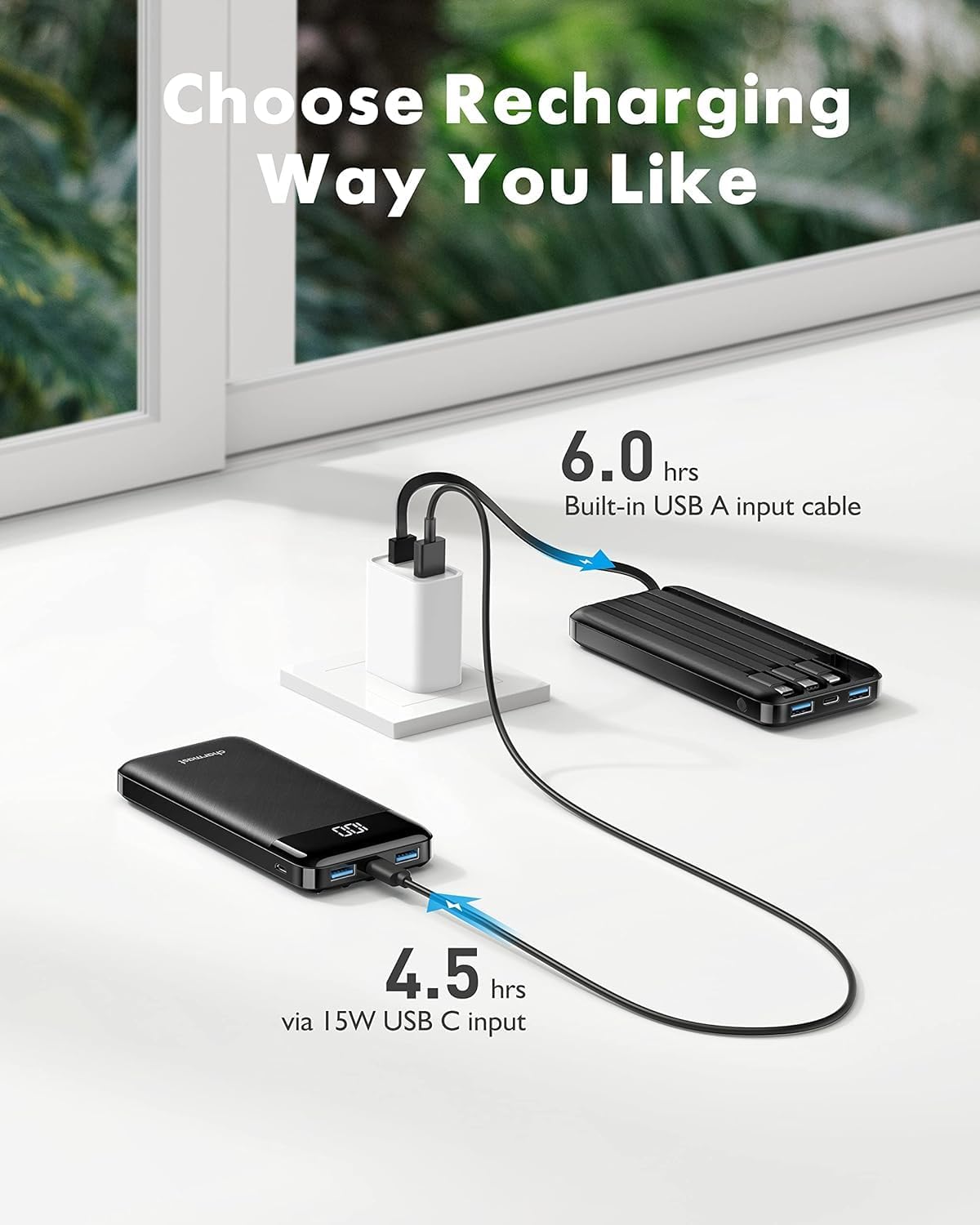 Thumbnail 3 de Charmast Power Bank with Built in Cables X 4, 10000mAh – 6 Outputs, LED Display, USB-C/Micro USB/iPhone Adapters