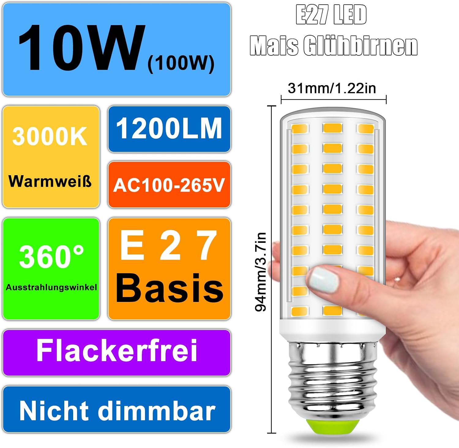 Detalle 2 de XIMNCHNI E27 10W 1200LM LED Maislampe