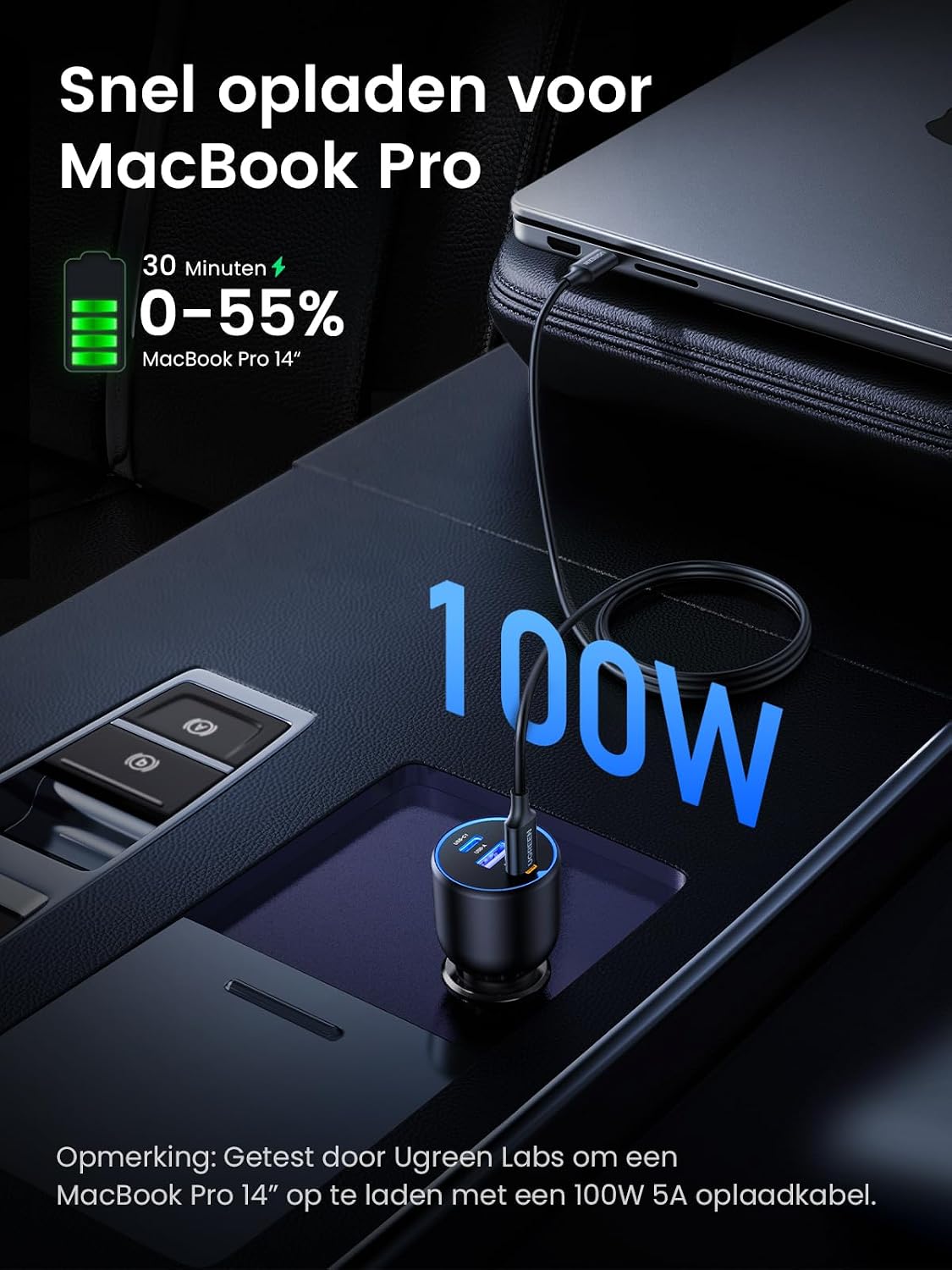 Thumbnail 4 de UGREEN 130W 3-in-1 autolader met twee USB-C-poorten en USB-A
